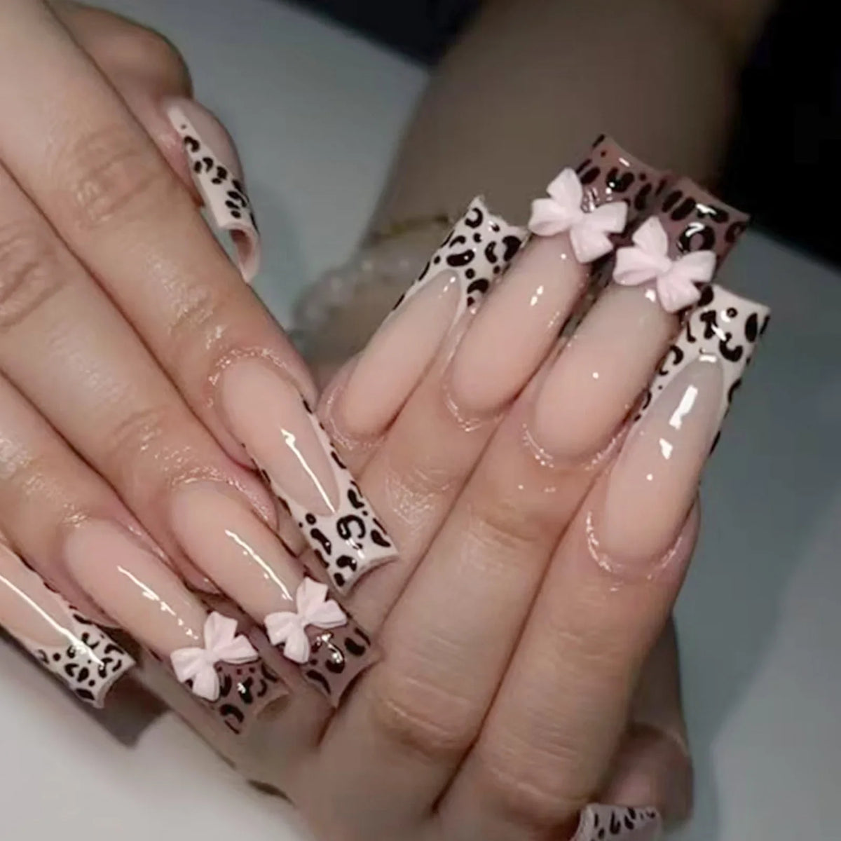 Deborah | Women's Black Halloween Bat Almond Press On Nails with 3D Rivet and Bow Details