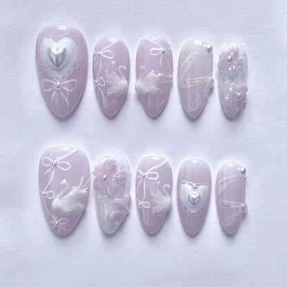 Kerry | Women's French Cat Eye Almond Press On Halloween Nails with 3D Wavy Design