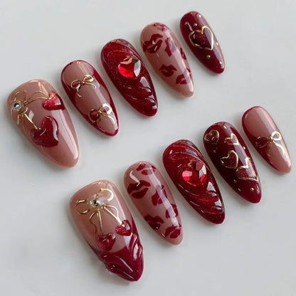 Kerry | Women's French Cat Eye Almond Press On Halloween Nails with 3D Wavy Design
