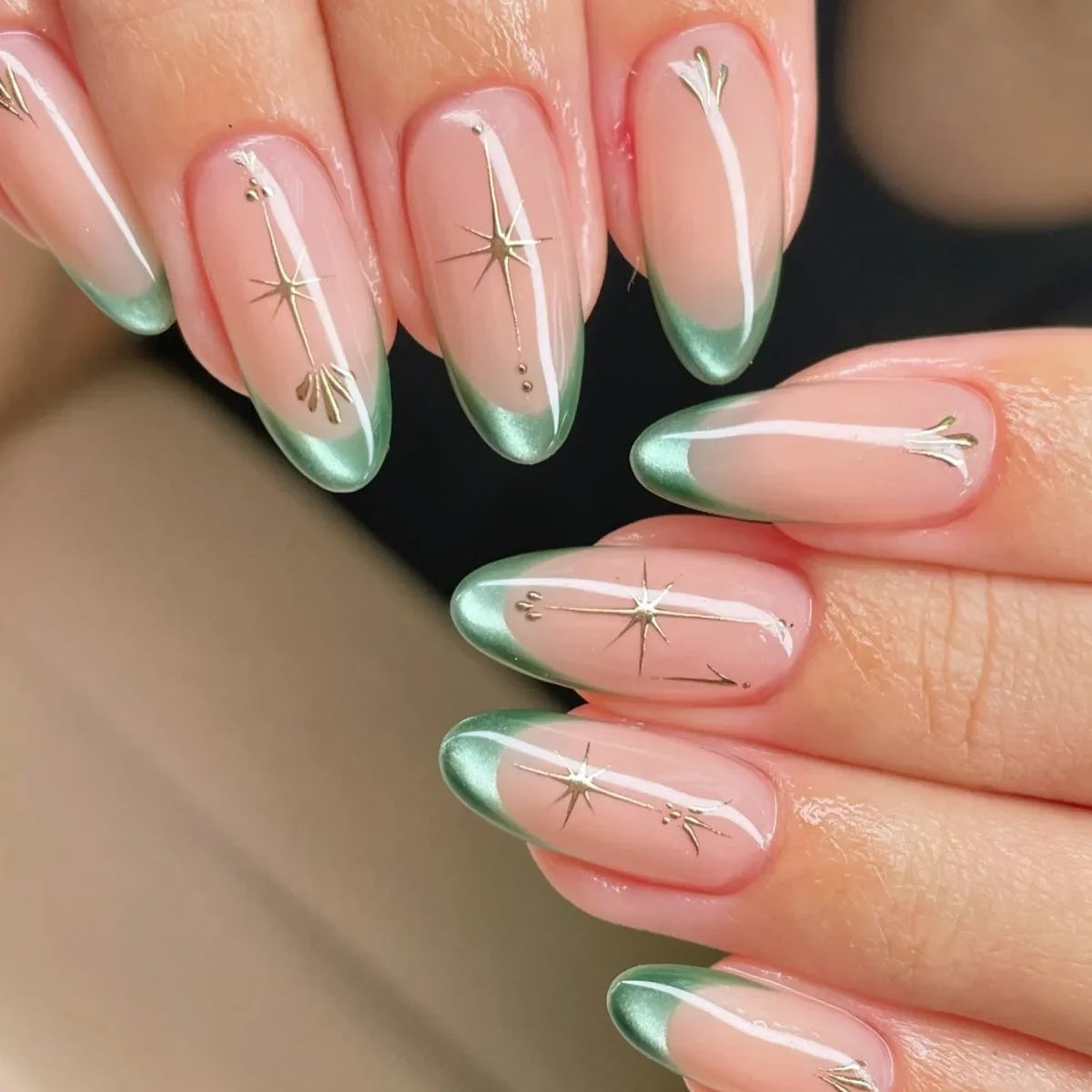 Kerry | Women's French Cat Eye Almond Press On Halloween Nails with 3D Wavy Design