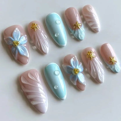 Kerry | Women's French Cat Eye Almond Press On Halloween Nails with 3D Wavy Design