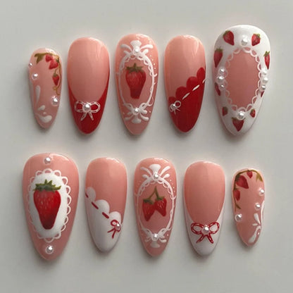 Kerry | Women's French Cat Eye Almond Press On Halloween Nails with 3D Wavy Design
