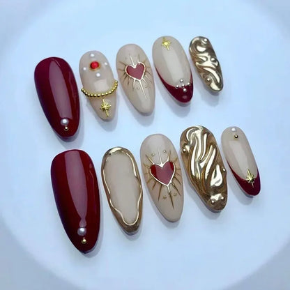 Kerry | Women's French Cat Eye Almond Press On Halloween Nails with 3D Wavy Design