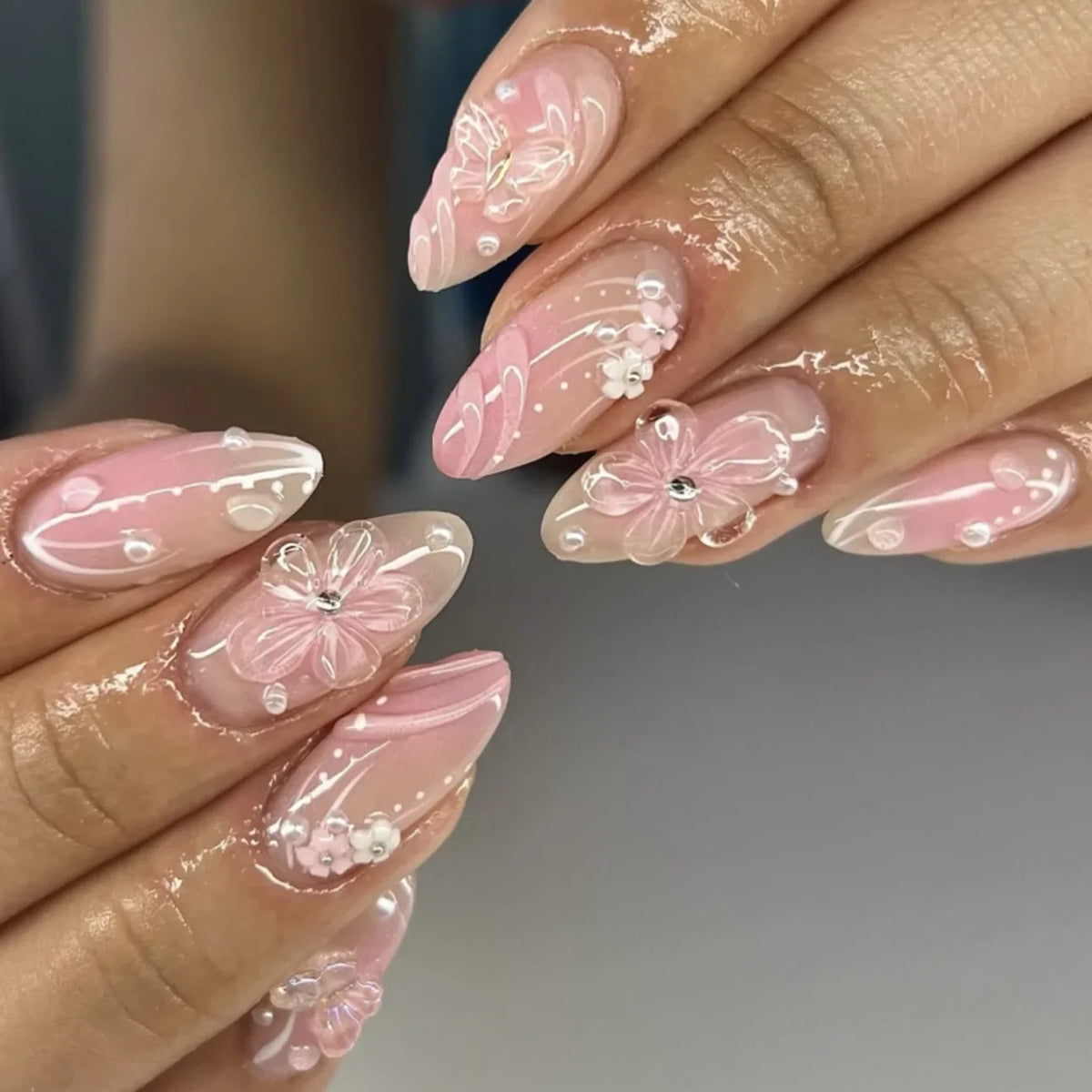 Kerry | Women's French Cat Eye Almond Press On Halloween Nails with 3D Wavy Design