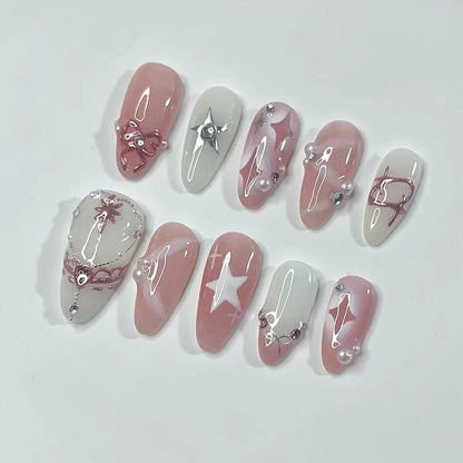 Kerry | Women's French Cat Eye Almond Press On Halloween Nails with 3D Wavy Design