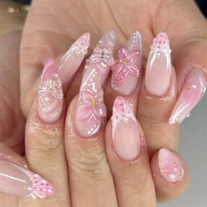 Kerry | Women's French Cat Eye Almond Press On Halloween Nails with 3D Wavy Design