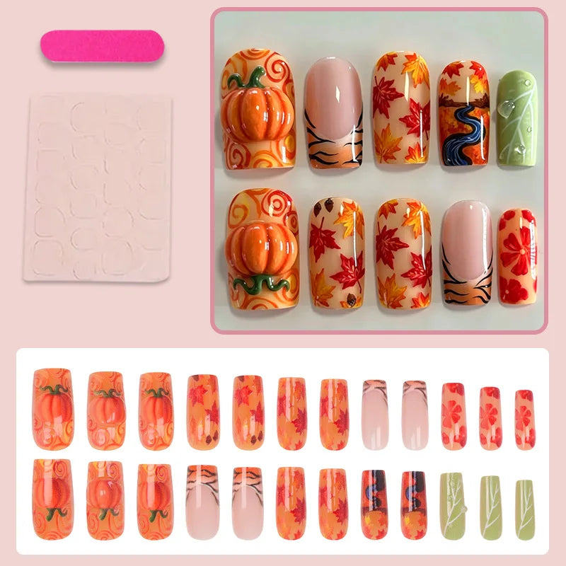 Sophie | Women's Halloween French Square Press On Nails with 3D Design