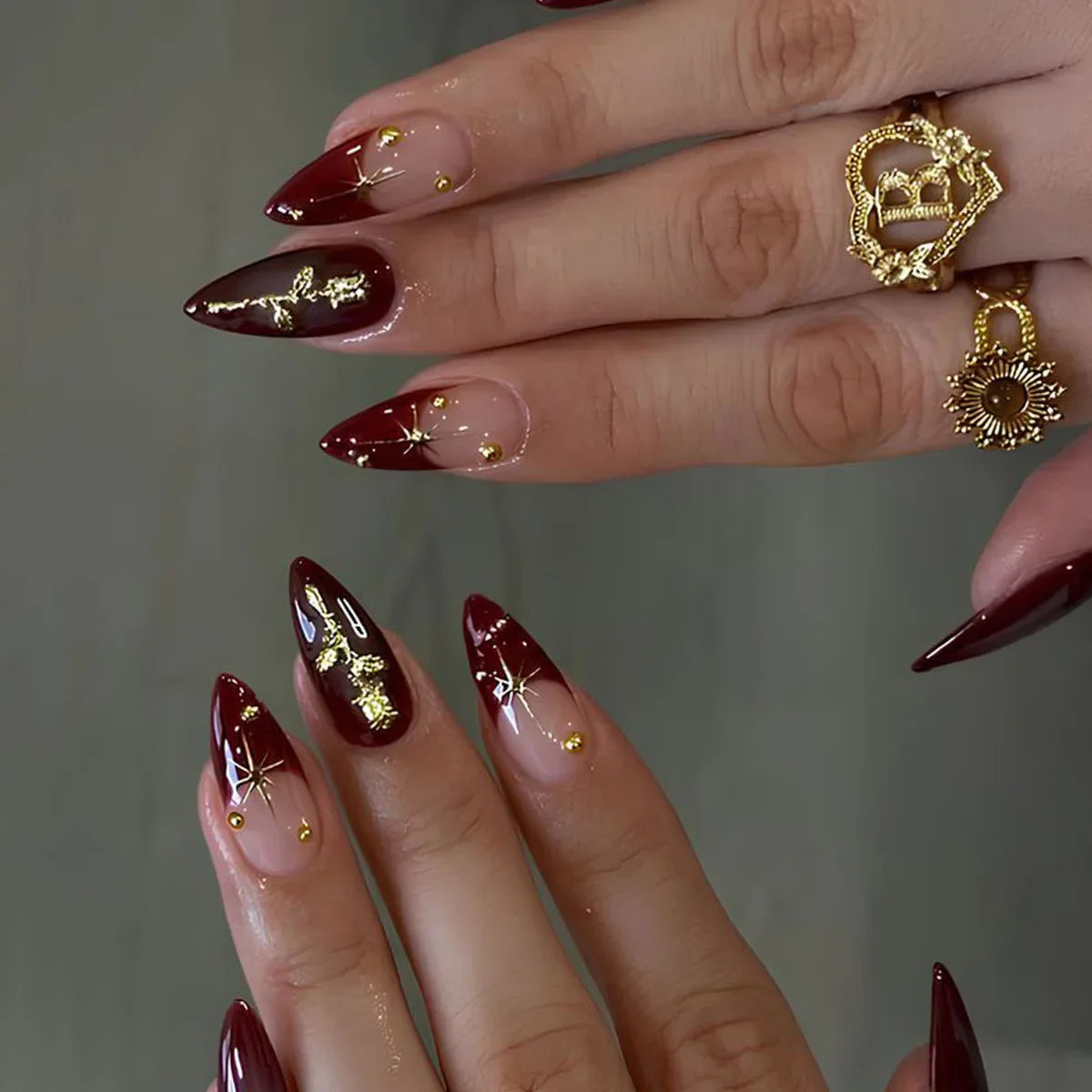 Katie | Women's Black Glitter Almond Press On Halloween Nails with 3D Metallic Design