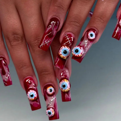 Fiona | Women's Pink Glitter Skull Press On Halloween Nails with Sequin Design
