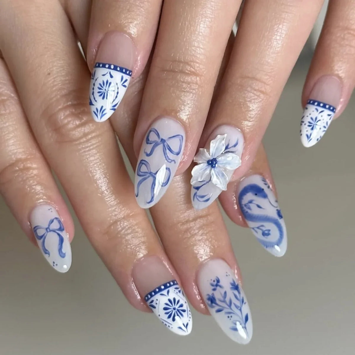 Kerry | Women's French Cat Eye Almond Press On Halloween Nails with 3D Wavy Design