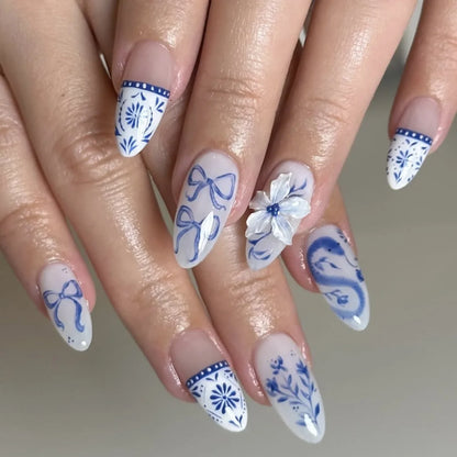 Kerry | Women's French Cat Eye Almond Press On Halloween Nails with 3D Wavy Design