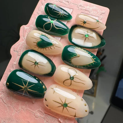 Kerry | Women's French Cat Eye Almond Press On Halloween Nails with 3D Wavy Design