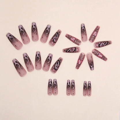 Fiona | Women's Pink Glitter Skull Press On Halloween Nails with Sequin Design
