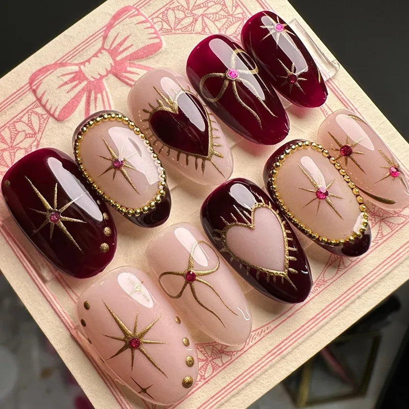 Kerry | Women's French Cat Eye Almond Press On Halloween Nails with 3D Wavy Design