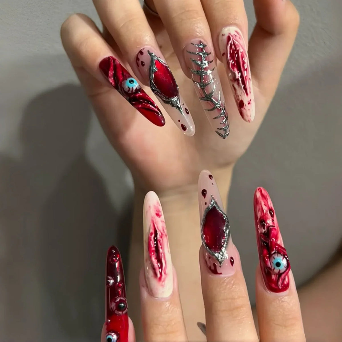 Fiona | Women's Pink Glitter Skull Press On Halloween Nails with Sequin Design