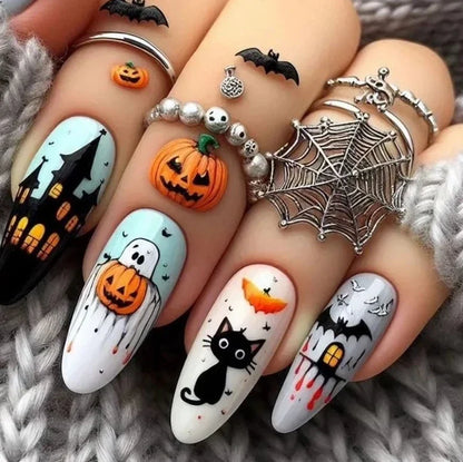 Patricia | Women's Halloween Ghost Witch Pumpkin Almond Press On Nails