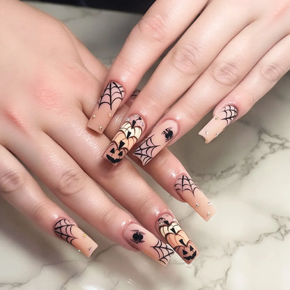 Fiona | Women's Pink Glitter Skull Press On Halloween Nails with Sequin Design