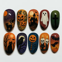 Matilda | Women's Festive Halloween Pumpkin Ghost Almond Press On Nails