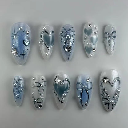 Kerry | Women's French Cat Eye Almond Press On Halloween Nails with 3D Wavy Design