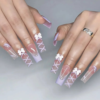 Deborah | Women's Black Halloween Bat Almond Press On Nails with 3D Rivet and Bow Details
