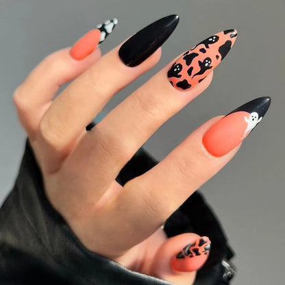 Fiona | Women's Pink Glitter Skull Press On Halloween Nails with Sequin Design