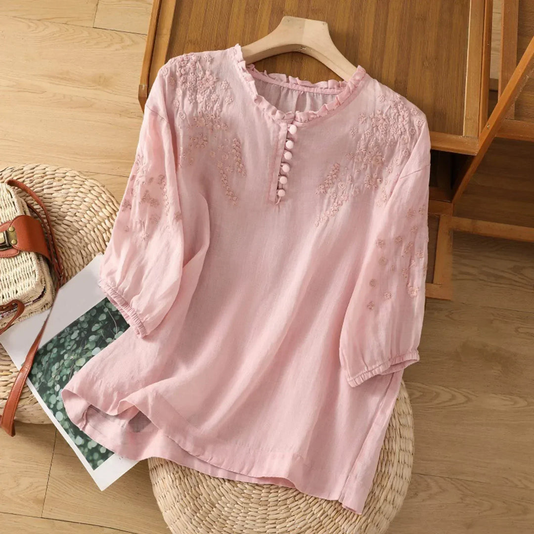 Sarah | Women’s Embroidered Button-Front Blouse