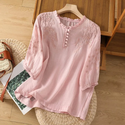 Sarah | Women’s Embroidered Button-Front Blouse