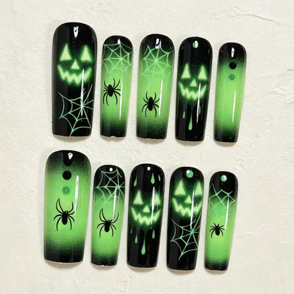 Sarah | Women's Halloween Press On Nails with Ghost Pumpkin and Spider Design
