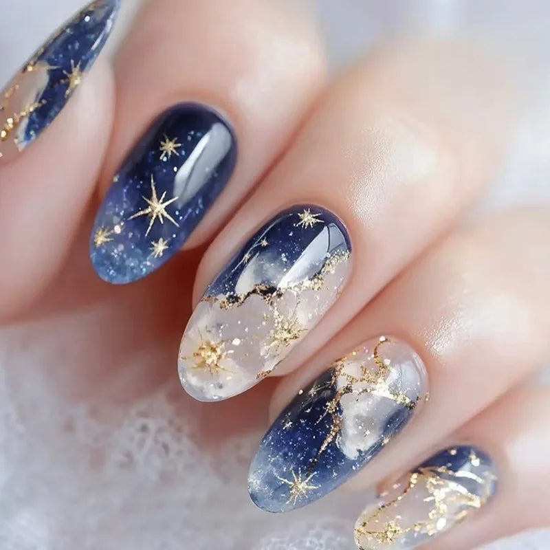 Kerry | Women's French Cat Eye Almond Press On Halloween Nails with 3D Wavy Design