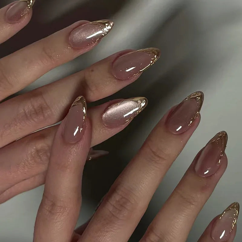 Katie | Women's Black Glitter Almond Press On Halloween Nails with 3D Metallic Design