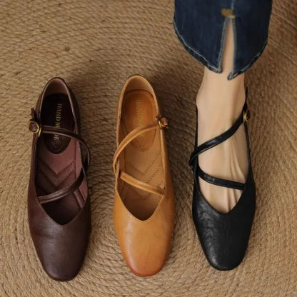 Molly | Women's Leather Ankle-Strap Ballerinas