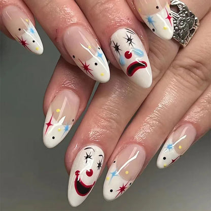 Katie | Women's Black Glitter Almond Press On Halloween Nails with 3D Metallic Design