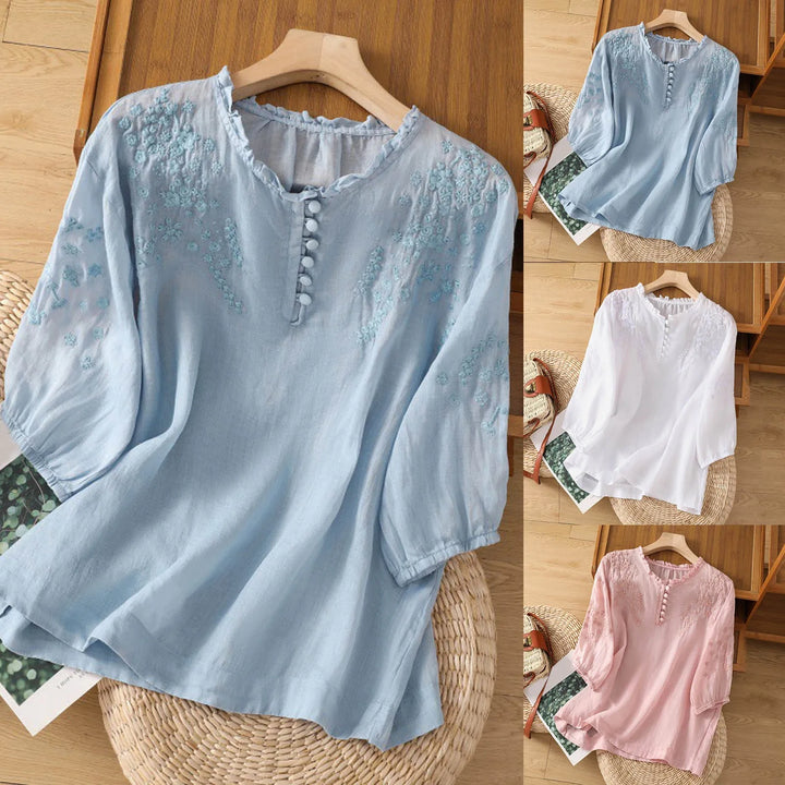 Sarah | Women’s Embroidered Button-Front Blouse