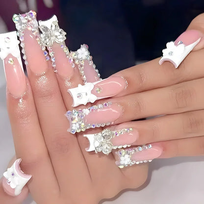 Deborah | Women's Black Halloween Bat Almond Press On Nails with 3D Rivet and Bow Details