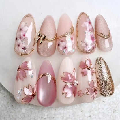 Kerry | Women's French Cat Eye Almond Press On Halloween Nails with 3D Wavy Design