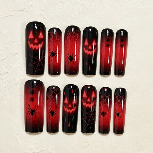 Sarah | Women's Halloween Press On Nails with Ghost Pumpkin and Spider Design
