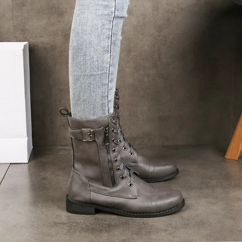 Sophia | Women's Leather Laced Boots with Low Heel