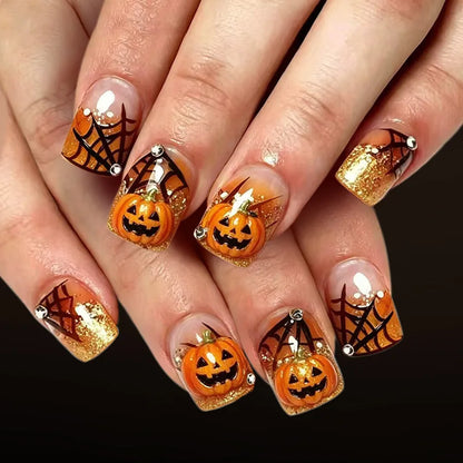 Sophie | Women's Halloween French Square Press On Nails with 3D Design