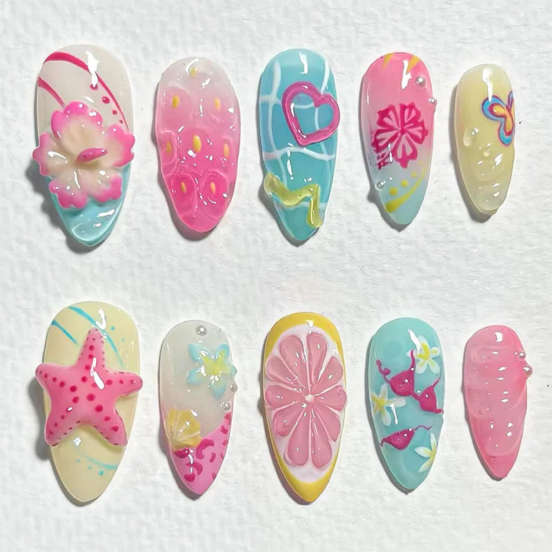 Kerry | Women's French Cat Eye Almond Press On Halloween Nails with 3D Wavy Design