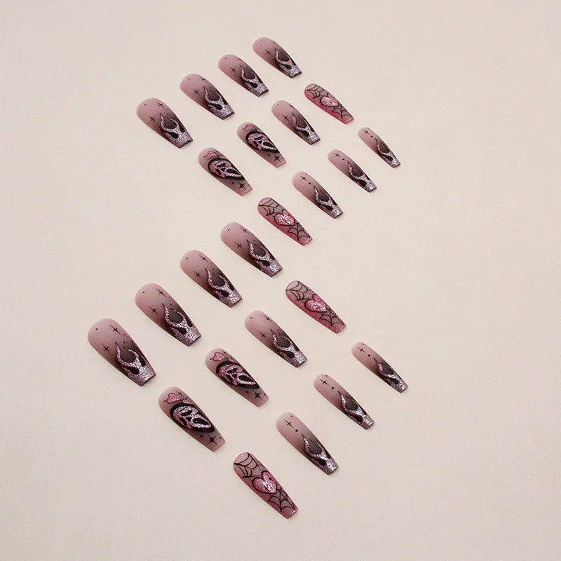 Fiona | Women's Pink Glitter Skull Press On Halloween Nails with Sequin Design