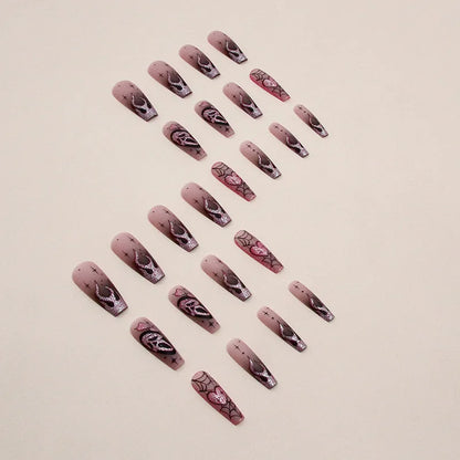 Fiona | Women's Pink Glitter Skull Press On Halloween Nails with Sequin Design