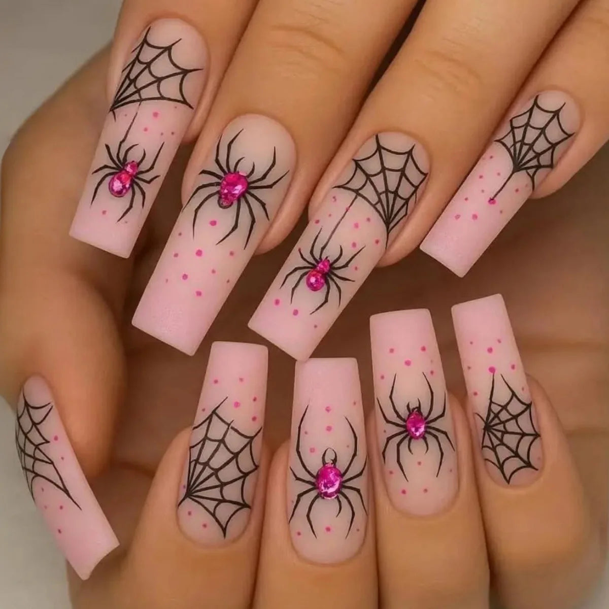 Fiona | Women's Pink Glitter Skull Press On Halloween Nails with Sequin Design