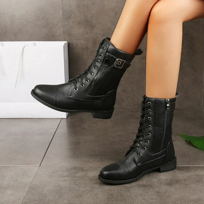Sophia | Women's Leather Laced Boots with Low Heel