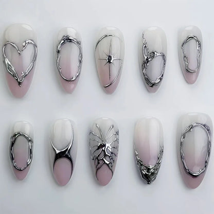 Kerry | Women's French Cat Eye Almond Press On Halloween Nails with 3D Wavy Design