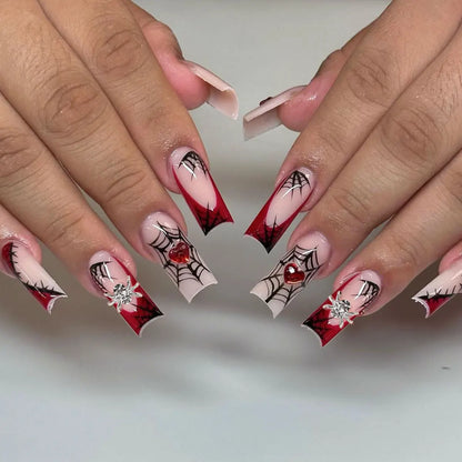 Natasha | Women's Silver Spider Almond Press On Halloween Nails with Gothic Design