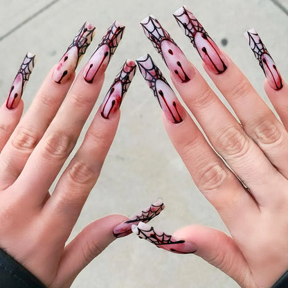 Fiona | Women's Pink Glitter Skull Press On Halloween Nails with Sequin Design