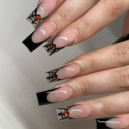Natasha | Women's Silver Spider Almond Press On Halloween Nails with Gothic Design