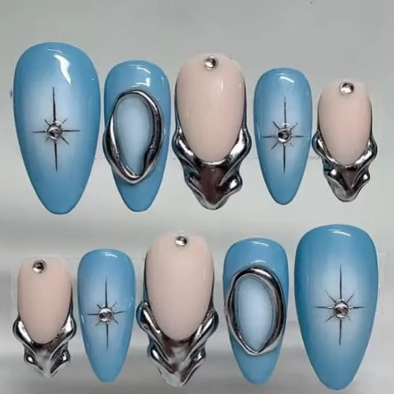 Kerry | Women's French Cat Eye Almond Press On Halloween Nails with 3D Wavy Design