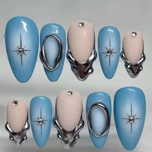 Kerry | Women's French Cat Eye Almond Press On Halloween Nails with 3D Wavy Design