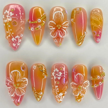 Kerry | Women's French Cat Eye Almond Press On Halloween Nails with 3D Wavy Design